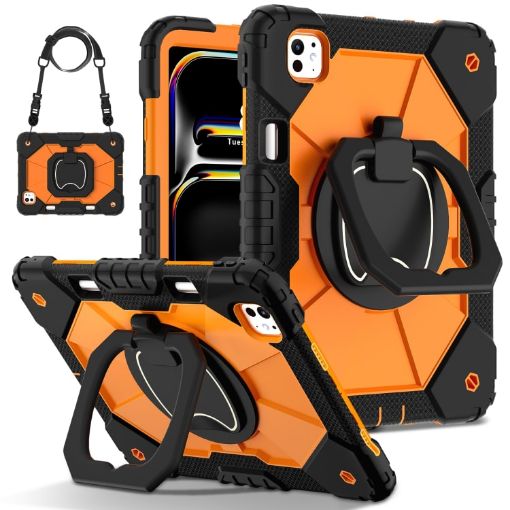 iPad Pro 11 2024 Robot Silicone Hybrid Tablet Case - Black Orange - 1