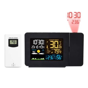 Color Screen Temperature Humidity Meter Projection Clock - UK Plug - 1