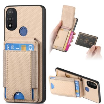 Motorola Moto E20/E30 Carbon Fiber Wallet Stand Phone Case - Khaki - 1