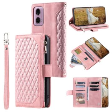 Motorola Moto E14 Rose Gold Leather Phone Case with Lanyard - 1