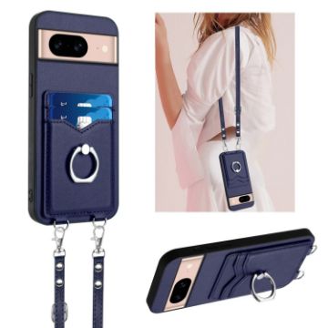 Google Pixel 8a R20 Crossbody Rope Ring Card Holder Phone Case Blue - 1
