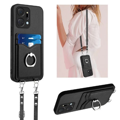 For Honor X7a/Play7T R20 Crossbody Rope Ring Card Holder Phone Case - 1