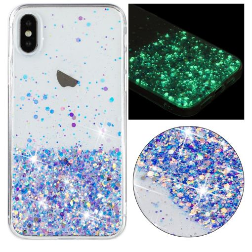 iPhone XS Max Transparent Frame Noctilucent Glitter Powder TPU Phone Case Purple - 1