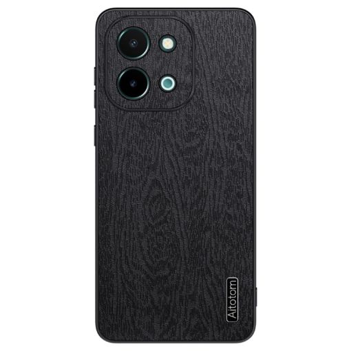 Vivo Y28 4G Tree Bark Leather Phone Case - Black - 1