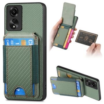 OPPO A17 Carbon Fiber Wallet Stand Phone Case - Green - 1