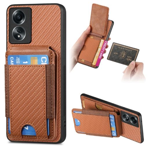 OPPO A78 5G/A58 5G Carbon Fiber Wallet Stand Phone Case - Brown - 1