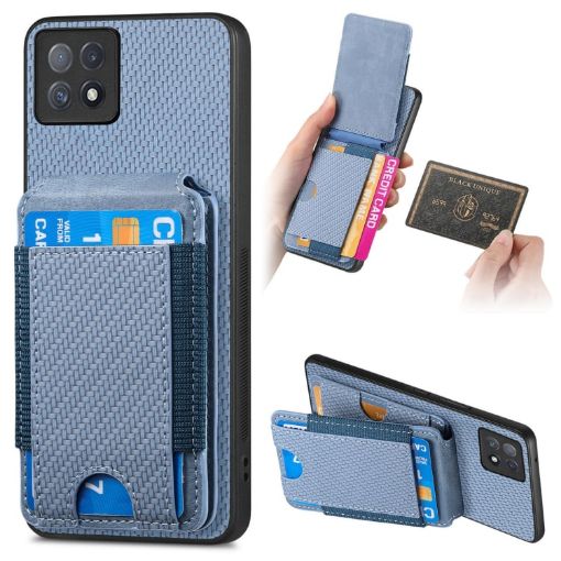OPPO A72 5G Blue Carbon Fiber Wallet Stand Case - 1