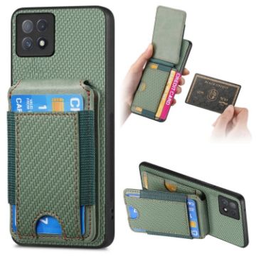 OPPO A72 5G Green Carbon Fiber Wallet Stand Phone Case - 1