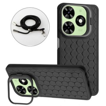 Tecno Pop 8 Honeycomb Radiating Holder TPU Phone Case - Black - 1