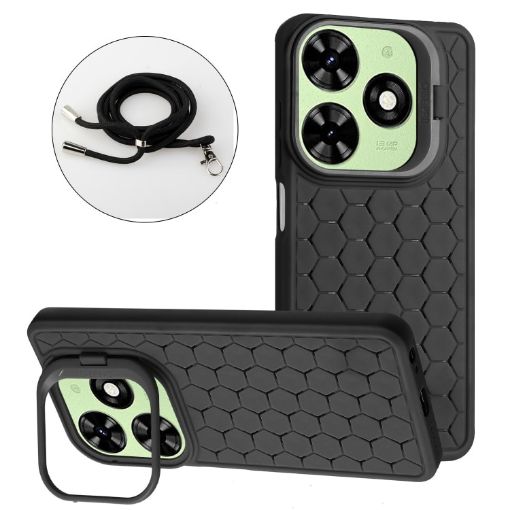 Tecno Pop 8 Honeycomb Radiating Holder TPU Phone Case - Black - 1