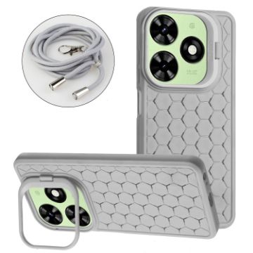 Tecno Spark 20 Honeycomb Radiating Holder TPU Phone Case with Lanyard - Grey - 1
