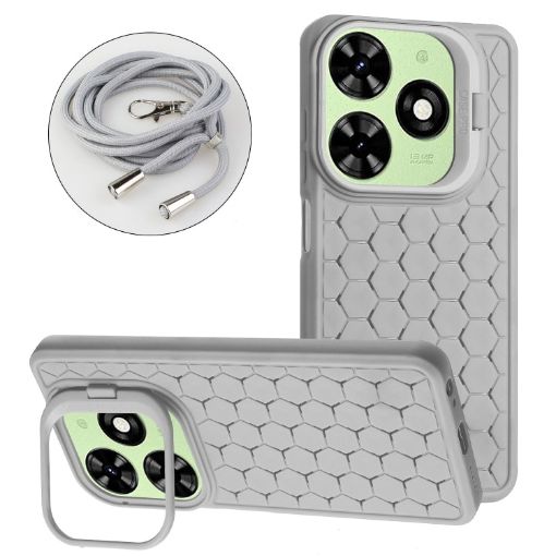 Tecno Spark 20 Honeycomb Radiating Holder TPU Phone Case with Lanyard - Grey - 1
