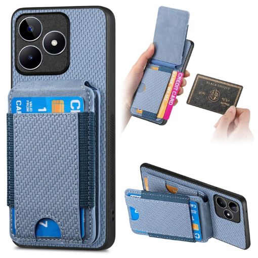 Realme C53 Carbon Fiber Wallet Stand Phone Case - Blue - 1