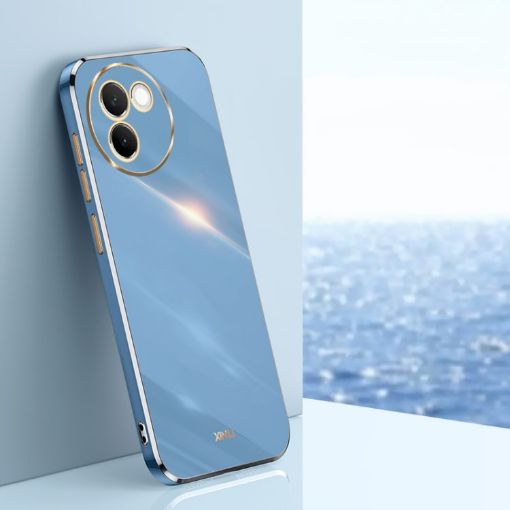Vivo V30E XINLI Straight 6D Plating Gold Edge TPU Phone Case - Celestial Blue - 1