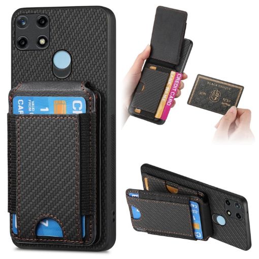 Realme C21 Carbon Fiber Wallet Stand Phone Case - Black - 1