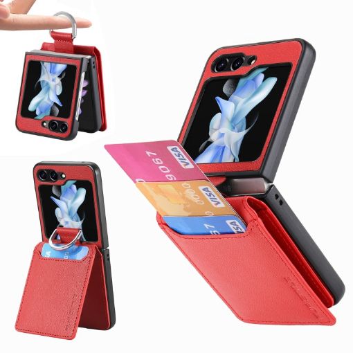 Samsung Galaxy Z Flip6 Red Leather Ring Wallet Phone Case - 1