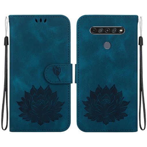 LG K61 Lotus Embossed Leather Phone Case - Dark Blue - 1