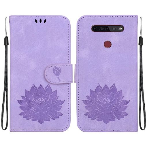 LG K41S/K51S Purple Lotus Embossed Leather Phone Case - 1