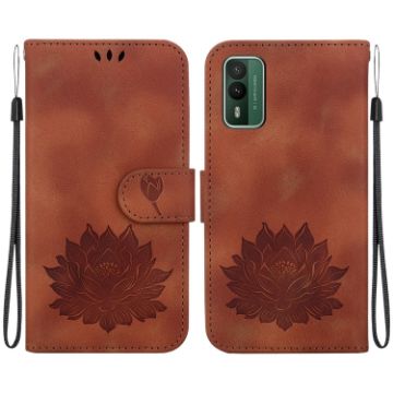 Nokia XR21 Lotus Embossed Leather Phone Case - Brown - 1