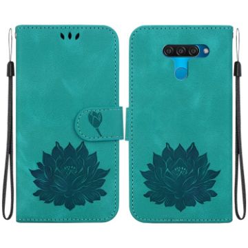 LG K50/Q60 Lotus Embossed Leather Phone Case - Green - 1
