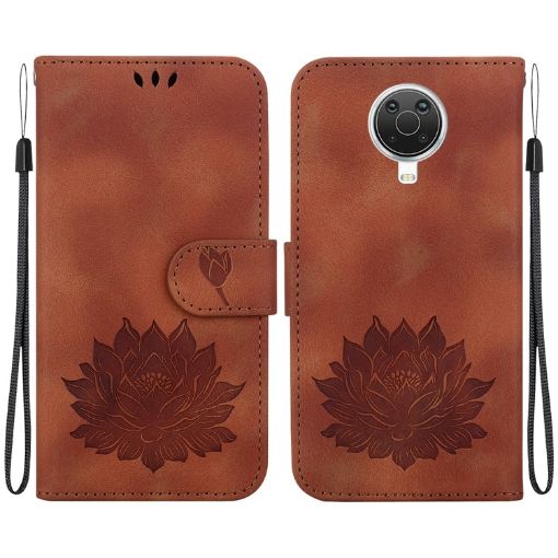 Nokia G10/G20 Lotus Embossed Leather Phone Case - Brown - 1