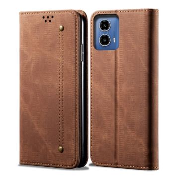 Motorola Moto G85 Denim Texture Flip Leather Phone Case - Brown - 1