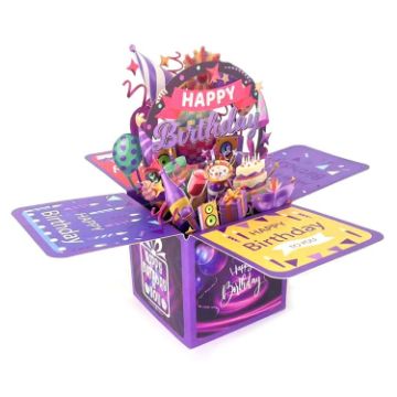 Handmade 3D Paper Carving Birthday Card - Purple - 1