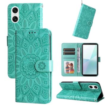 Sony Xperia 10 VI Green Sunflower Leather Phone Case - 1