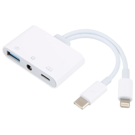 NK-109Pro USB-C/Type-C+8 Pin to USB+3.5mm Audio Adapter - 1