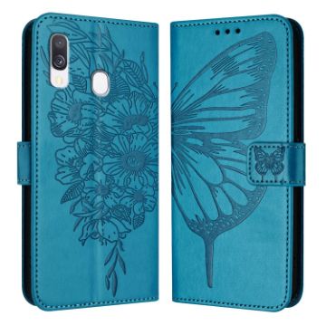 Samsung Galaxy A40 Embossed Butterfly Leather Phone Case - Blue - 1