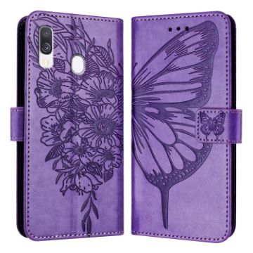 Samsung Galaxy A40 Embossed Butterfly Leather Phone Case - Light Purple - 1