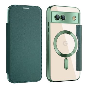 Google Pixel 8a MagSafe Magnetic RFID Anti-theft Leather Phone Case Green - 1