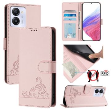 Blackview Color 8 Cat Rat Embossed Pattern RFID Leather Phone Case - Pink - 1