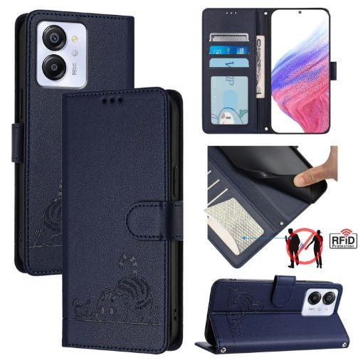 Blackview Color 8 Cat Rat Embossed Pattern RFID Leather Phone Case Blue - 1