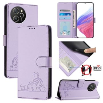Blackview Shark 8 Cat Rat Embossed Pattern RFID Leather Phone Case (Purple) - 1