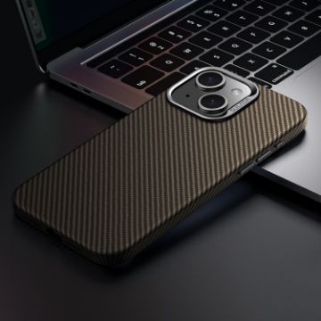 SULADA 600D Kevlar Texture PC Shockproof Phone Case for iPhone 14 (Brown) - 1