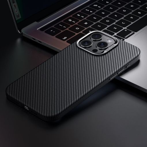 SULADA 600D Kevlar Texture PC Shockproof Phone Case for iPhone 15 Pro Max - Black - 1