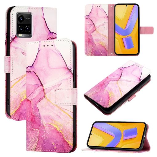 Marble Pattern Flip Leather Phone Case for vivo Y33s/Y21/Y21s - Pink Purple Gold - 1