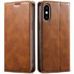 Suteni J02 Oil Wax Wallet Leather Phone Case for iPhone X/XS - Brown - 1