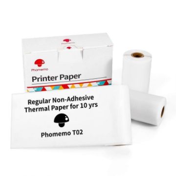 Phomemo T02 Bluetooth Printer Thermal Paper 3 Rolls 53mmx6.5m Black on White - 1