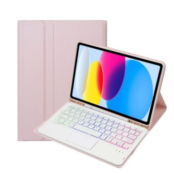 iPad 10th Gen 10.9 2022 Lambskin Texture Bluetooth Keyboard Leather Case (Pink) - 1