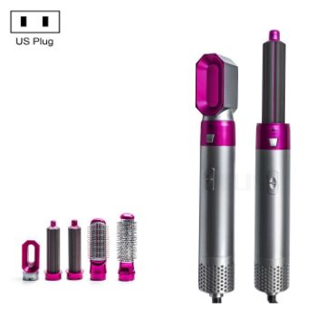 5-in-1 Hot-air Comb Hair Dryer Silver+Rose Red - 1