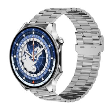 HD Watch X 1.43" IP68 BT5.3 Sport Smart Watch - Silver Steel + Blue Strap - 1