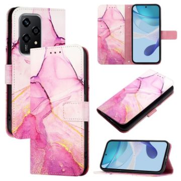 For Honor 200 Lite Marble Pattern Flip Leather Phone Case - Pink Purple Gold - 1