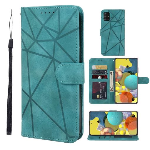 Samsung Galaxy A51 5G Green Leather Phone Case - Geometric Lines - 1
