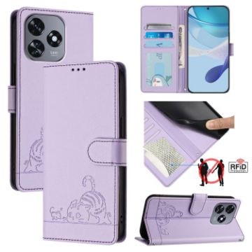 Oukitel C51 Cat Rat Embossed RFID Leather Phone Case (Purple) - 1