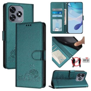 Oukitel C51 Cat Rat Embossed Pattern RFID Leather Phone Case - Peacock Green - 1