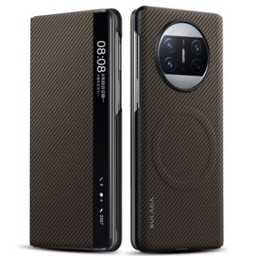 Huawei Mate X3 SULADA Kevlar 600D Texture Smart Window Leather Phone Case - Brown - 1
