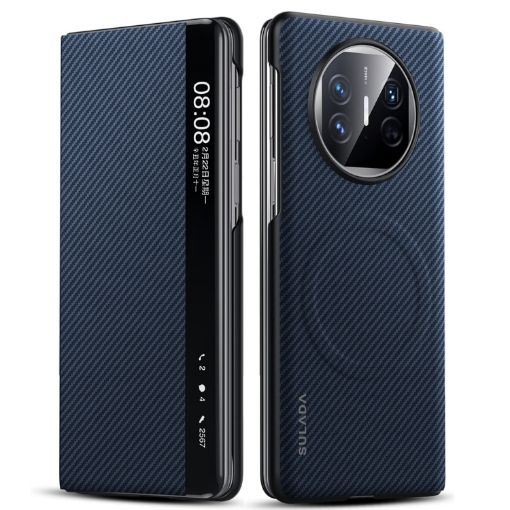 SULADA Kevlar 600D Texture Smart Window Leather Phone Case (Blue) - 1