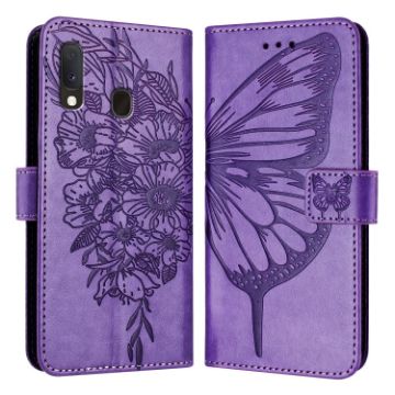 Samsung Galaxy A20e/A10e Embossed Butterfly Leather Phone Case - Light Purple - 1